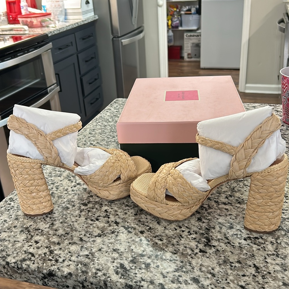 Kate Spade New York Disco Raffia Dress Sandals - Natural Size 7.5 - Picture 12 of 14